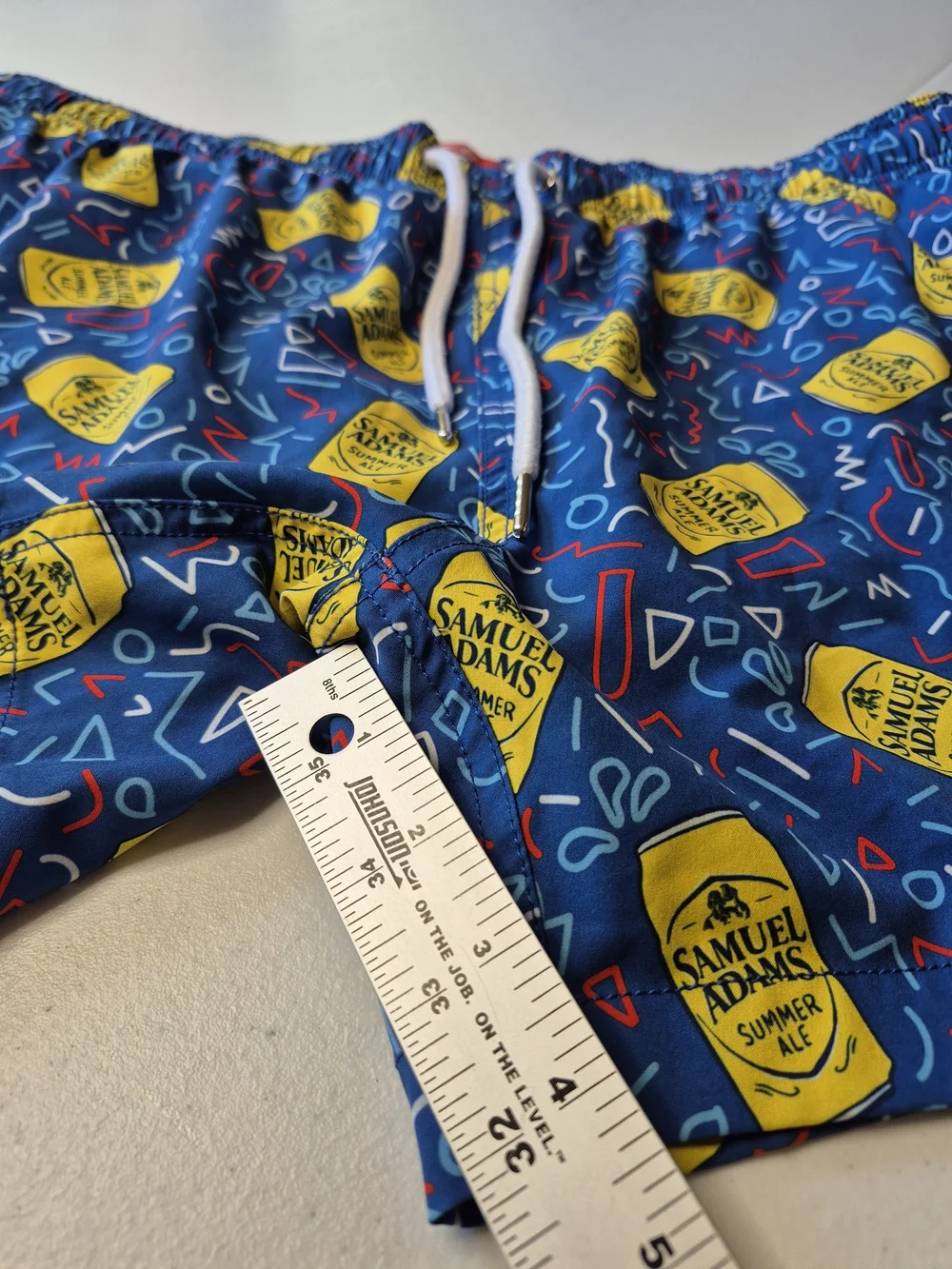 Men's Blue Swim Trunks with Yellow Can Print - Samuel Adams Inspired 4433/6